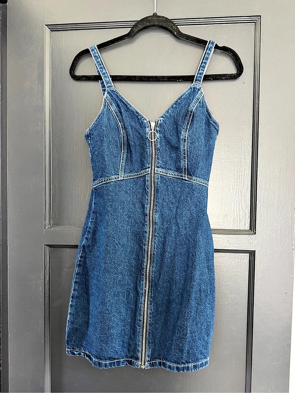 Topshop Denim Zip Front Mini Dress Blue Size 4